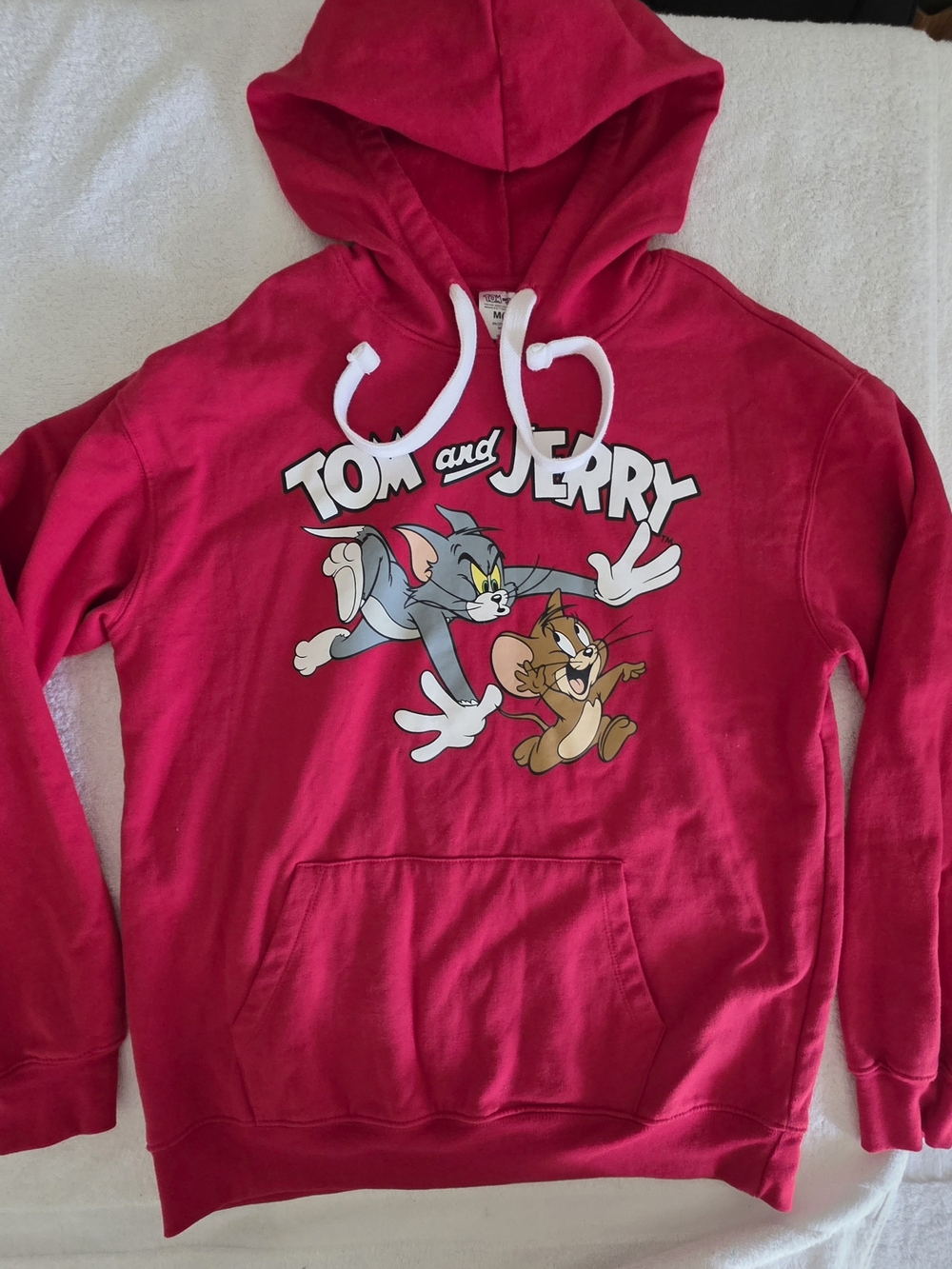 Official Tom & Jerry Graphic Hoodie Red Pullover Sweatshirt - Unisex Medium